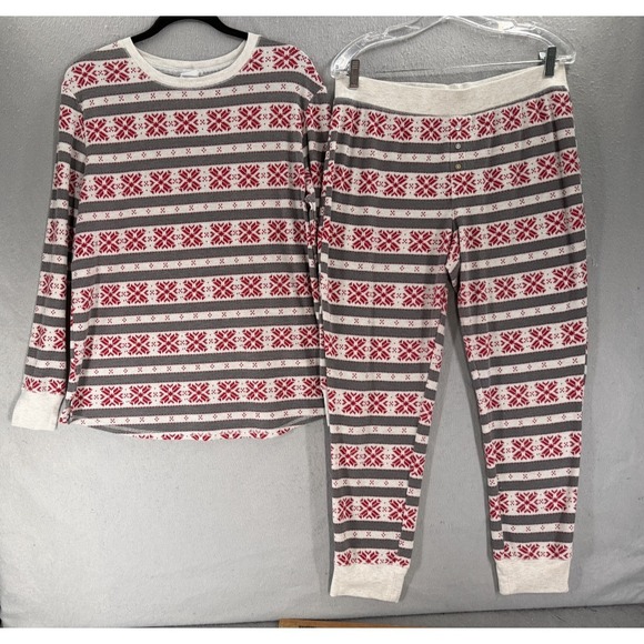 stars above Other - Stars‎ Above Pajama Set Womens XL Gray Red 2 Piece Thermal Snowflakes Long Johns